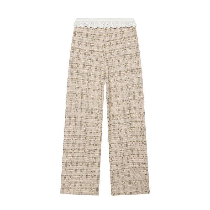 MUJER Ruffle Women's Pants Set Two Pieces Textured Wide Leg Pants for Women Mid Waist Pants Woman Outfit Summer Slip Top Lady