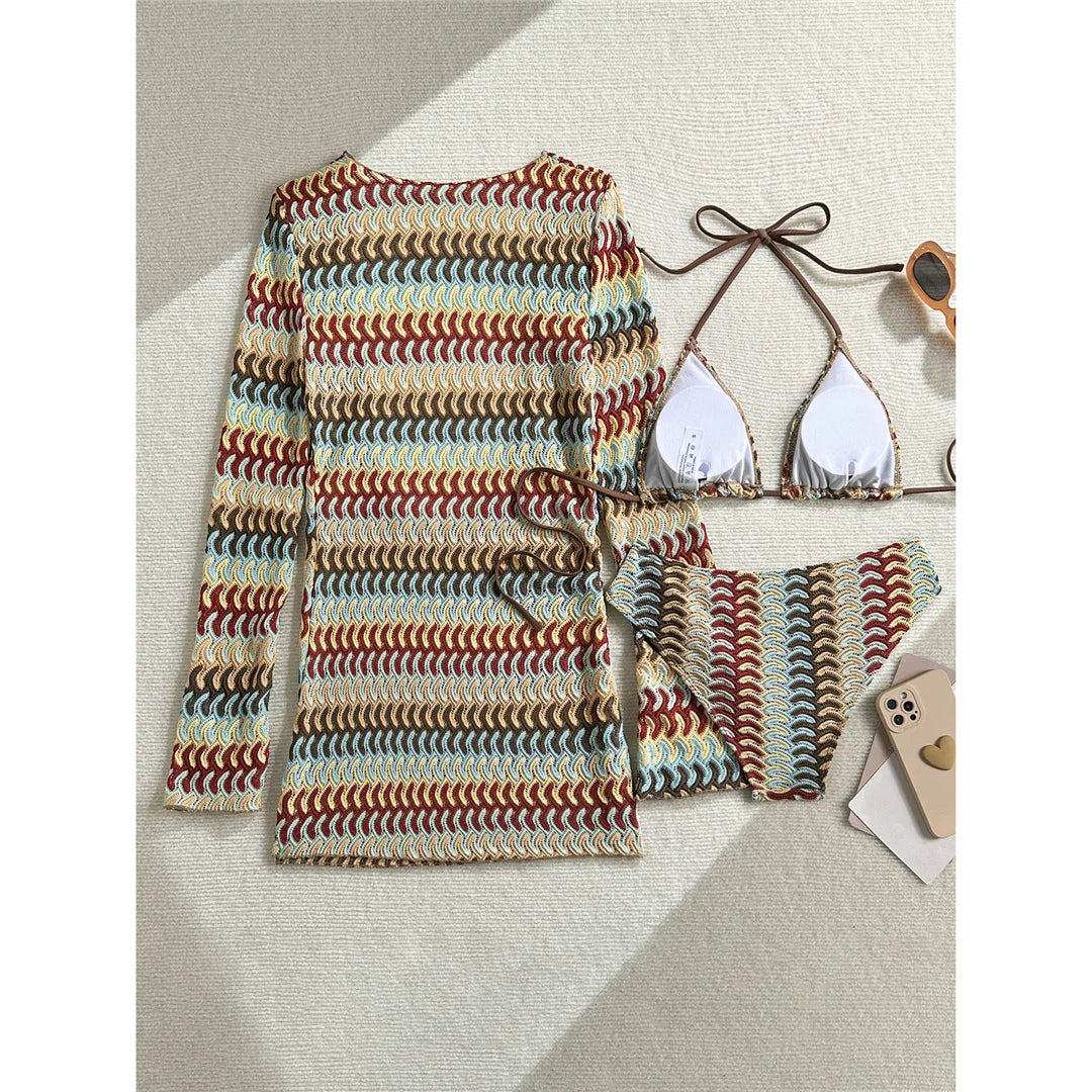 With Long Sleeve Cover Up Printed Bikini Women Swimwear Female Swimsuit Three-pieces Bikini set Bather Bathing Suit Swim M167