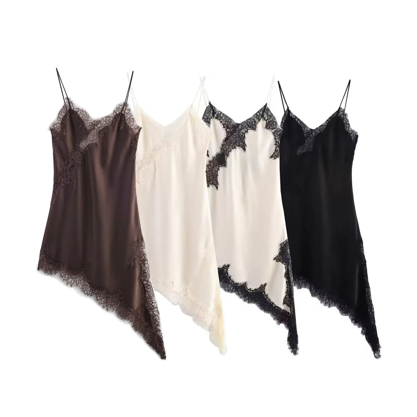 Women Fashion Sexy V-Neck Lace Elegant Halter Dress Asymmetric Hem Dress 2026 Summer New Fashion Holiday Party Beach Dresses