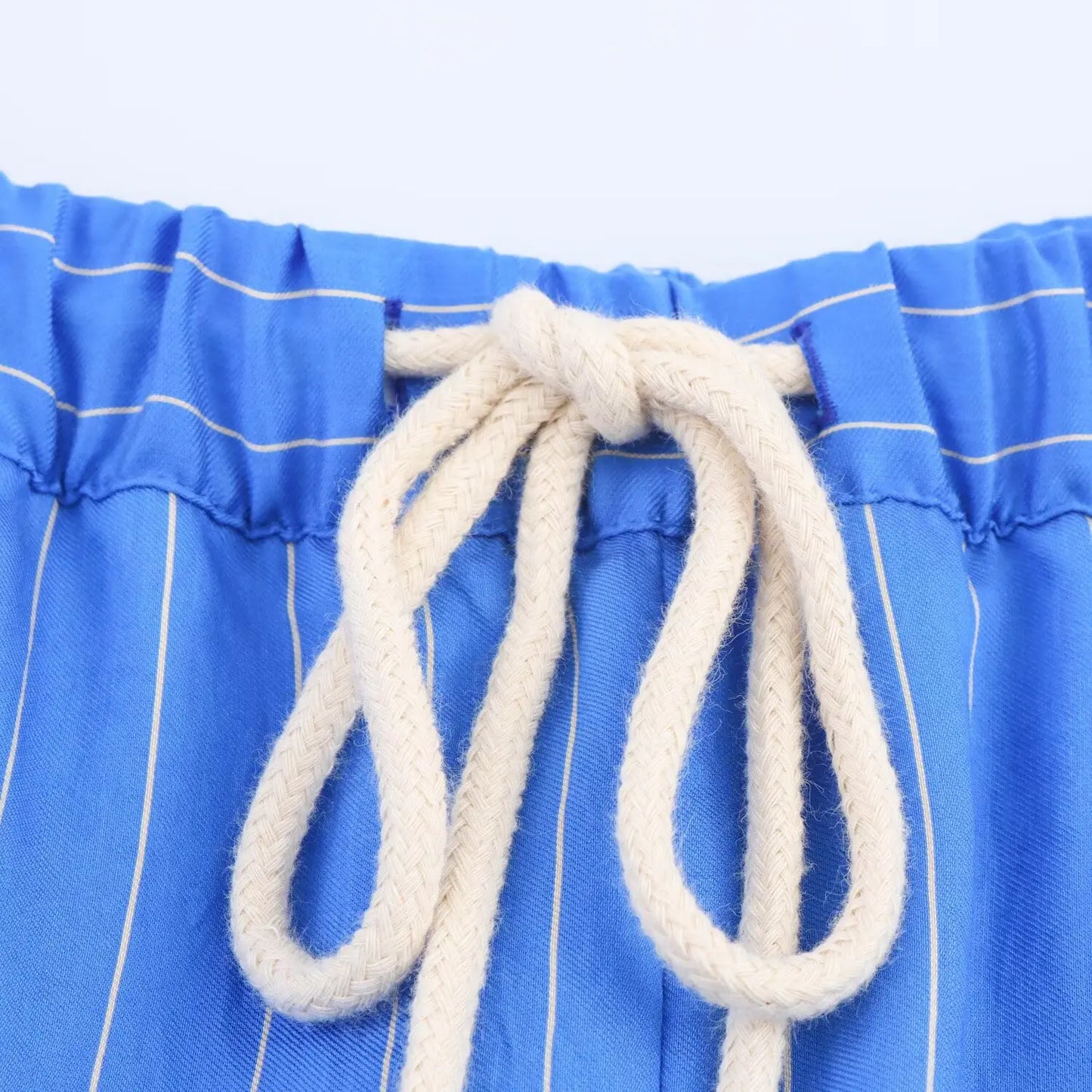 HH Women Striped Pants Suit Loose Lapel Long Sleeve Pocket Single-breasted Blouse+Summer Pajama Style Drawstring Pants