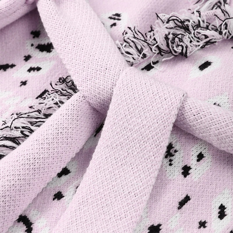2026 frühling Quaste Gestrickte Jacquard frauen Strickjacken Lose Patchwork V-ausschnitt Langarm Dicke Warme Pullover Dame Neue Strickwaren