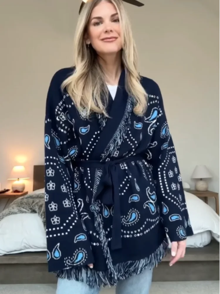 Frauen Gestrickte Getäfelten Pullover drehen-unten Kragen Flare Hülse Reißverschlüsse Mantel Strickjacke Casual Büro Dame Herbst 2025, Pullover