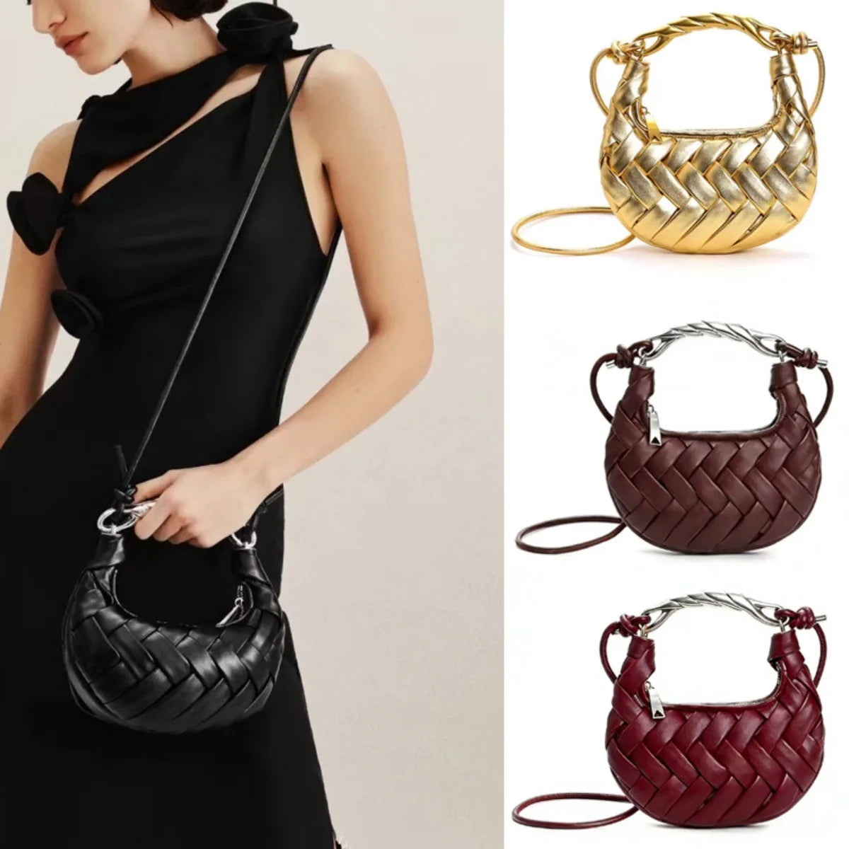 JIOMAY 2026 New Woven Nest Bag with Metal Handle, Unique Premium Handbag for Women, Exquisite Versatile Shoulder Crossbody Purse