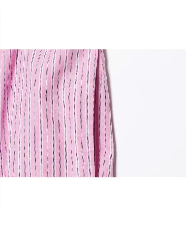HH Women's Striped Pants Suit Bat Sleeve Loose Poplin Shirt+Elastic Waist Side Pocket Boxer Panties Pajama Style Casual Pant