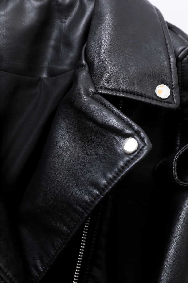 Neue 2025, Damen-Motorrad-Leder, PU-Kunstleder, lockere Jacke, schwarze Jacke