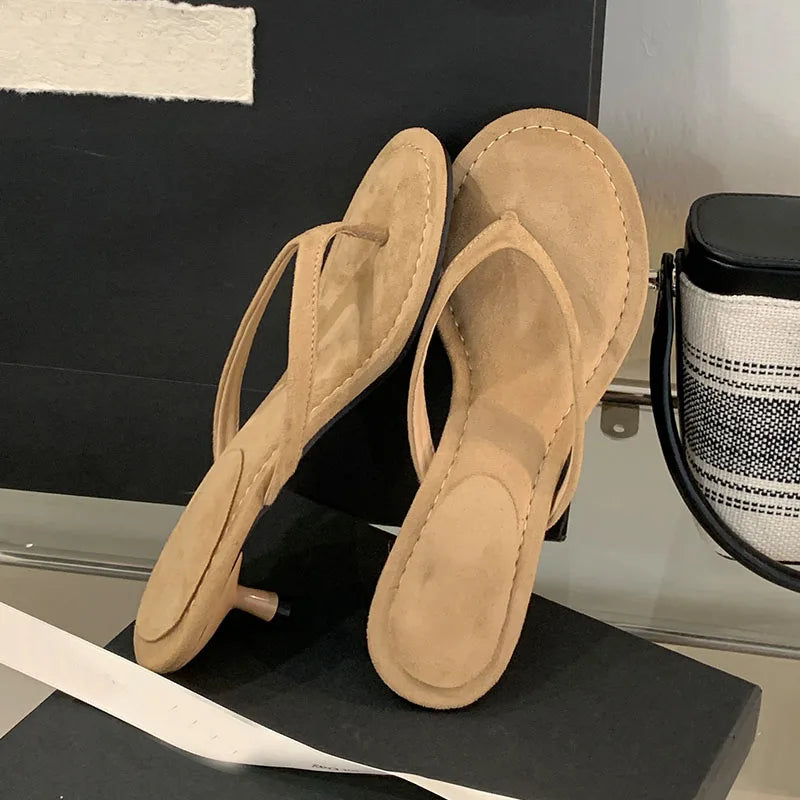 Fashion Round Toe Non-Slip Women Thin Heels Slippers Slides Female Flip flops Sandals Pumps Comfort Ladies Heeled Slippers Shoes