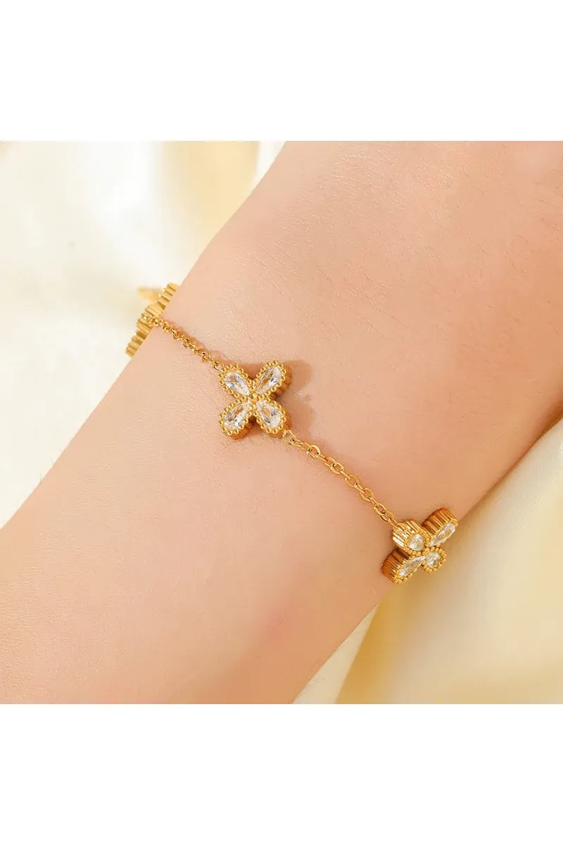 EILIECK 316L Edelstahl Blume Blütenblatt Zirkon Halskette Ohrringe Armband Set Für Frauen Mode Wasserdicht Schmuck Party Geschenk