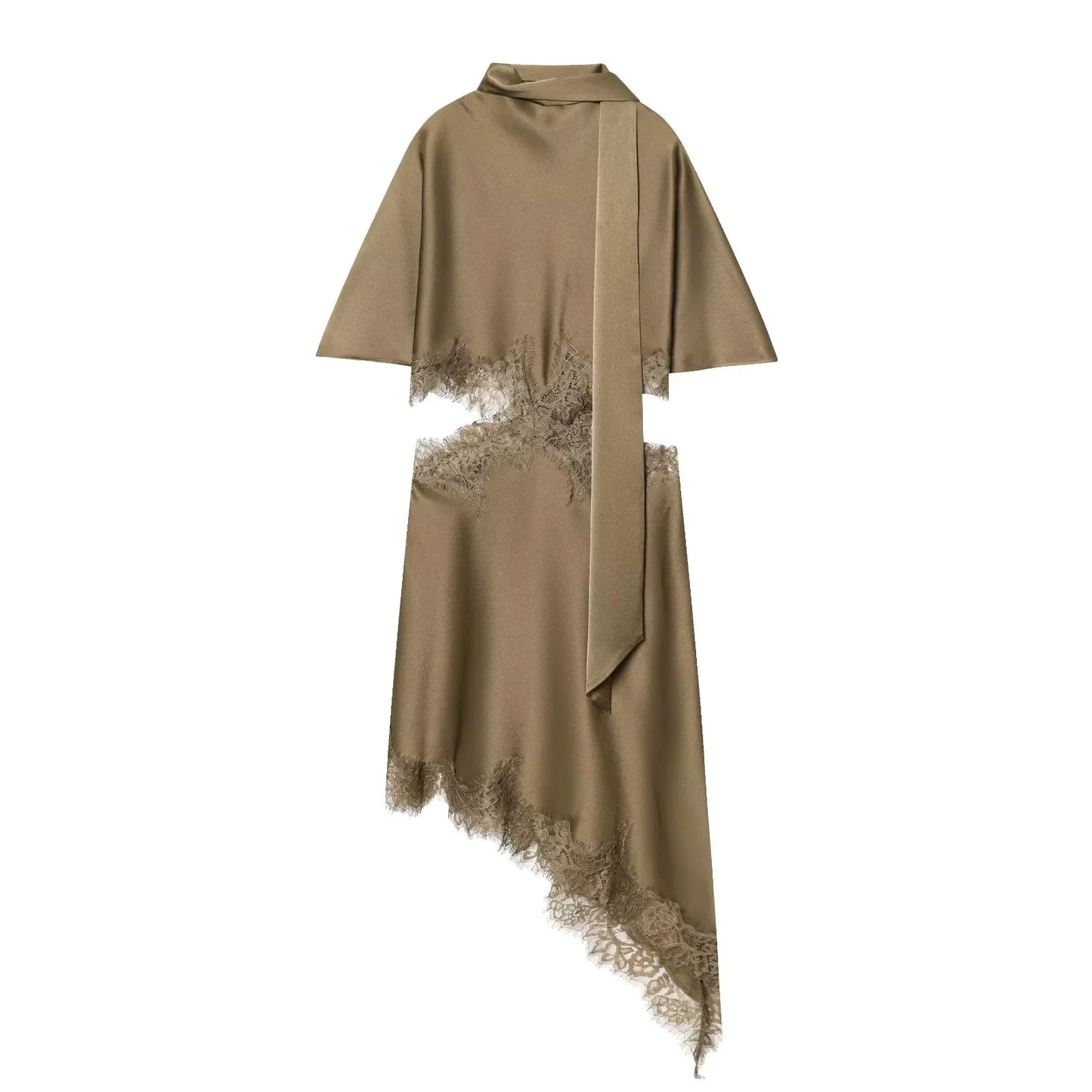 KONDALA Elegant Sexy Chic Women Mini Dress Asymmetrical Scarf Collar Dress Fashion 2026 Spring Summer Holiday Night Out Dress