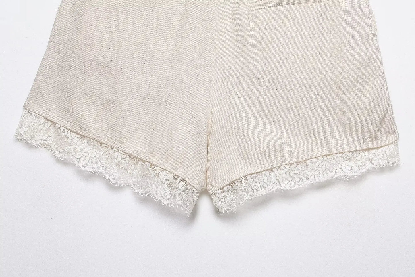 BSAY Lace Patchwork Shorts 2pc Suit Women's Summer Short Sleeve Lapel Blazer Front Pleated A-line Wide Leg Pants Chic Set