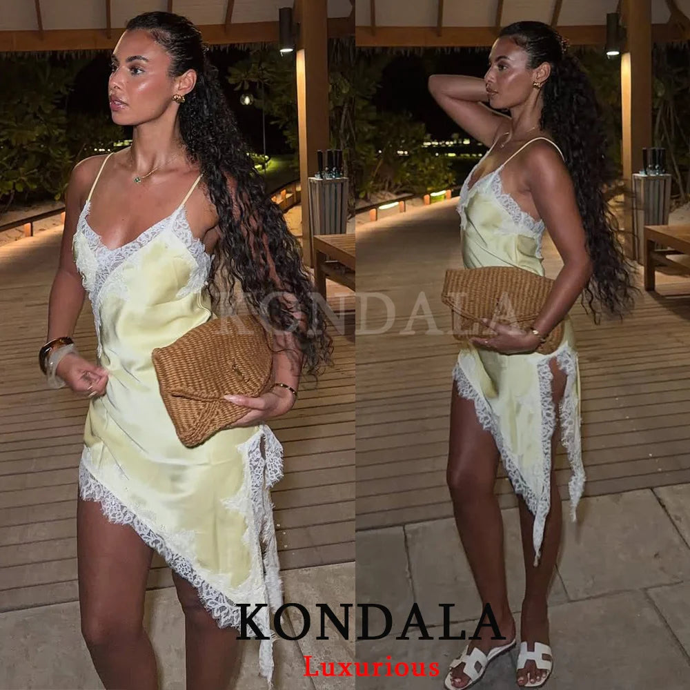 KONDALA Sexy Beach Holiday Lace Party Women Dress V Neck Cami Backless Midi Dress Fashion 2026 Y2K Girl Evening Club SummerDress
