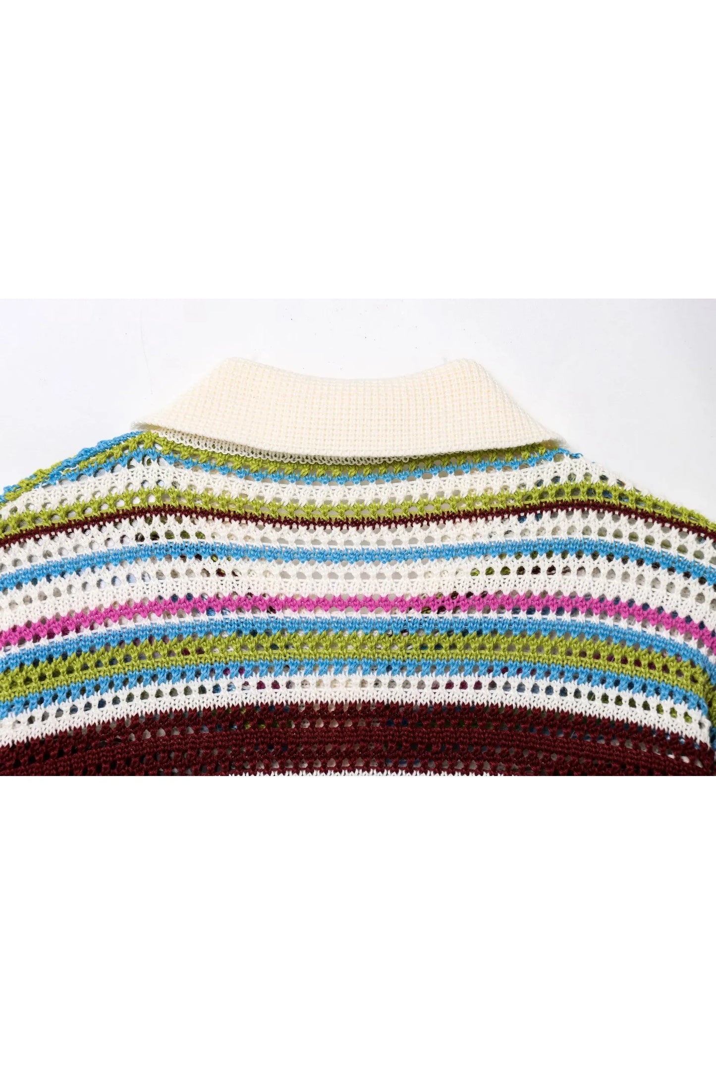 Frauen Patchwork Gestreiften Aushöhlen Häkeln Gestrickte Crop Pullover Shorts Set Kurzarm Polo Kragen Pullover Stricken Shorts Anzug Y2K