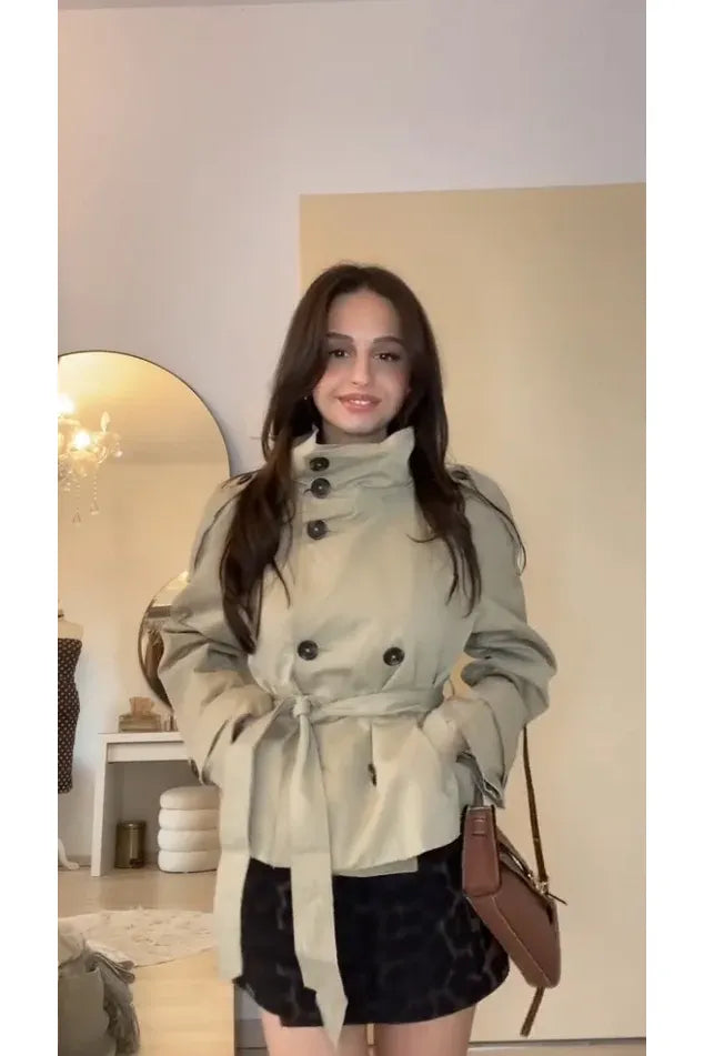 Bequemer, zweireihiger, langärmliger Kurzmantel im Retro-Stil, Vintage-Design, lässige Pendelmode, Polyesterstoff, Damen...