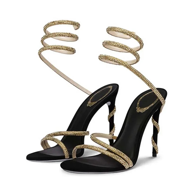 Eilyken Street Style Crystal Diamonds Ankle Strap Women Sandals Sexy Open Toe Thin High Heels Party Prom Summer Shoes
