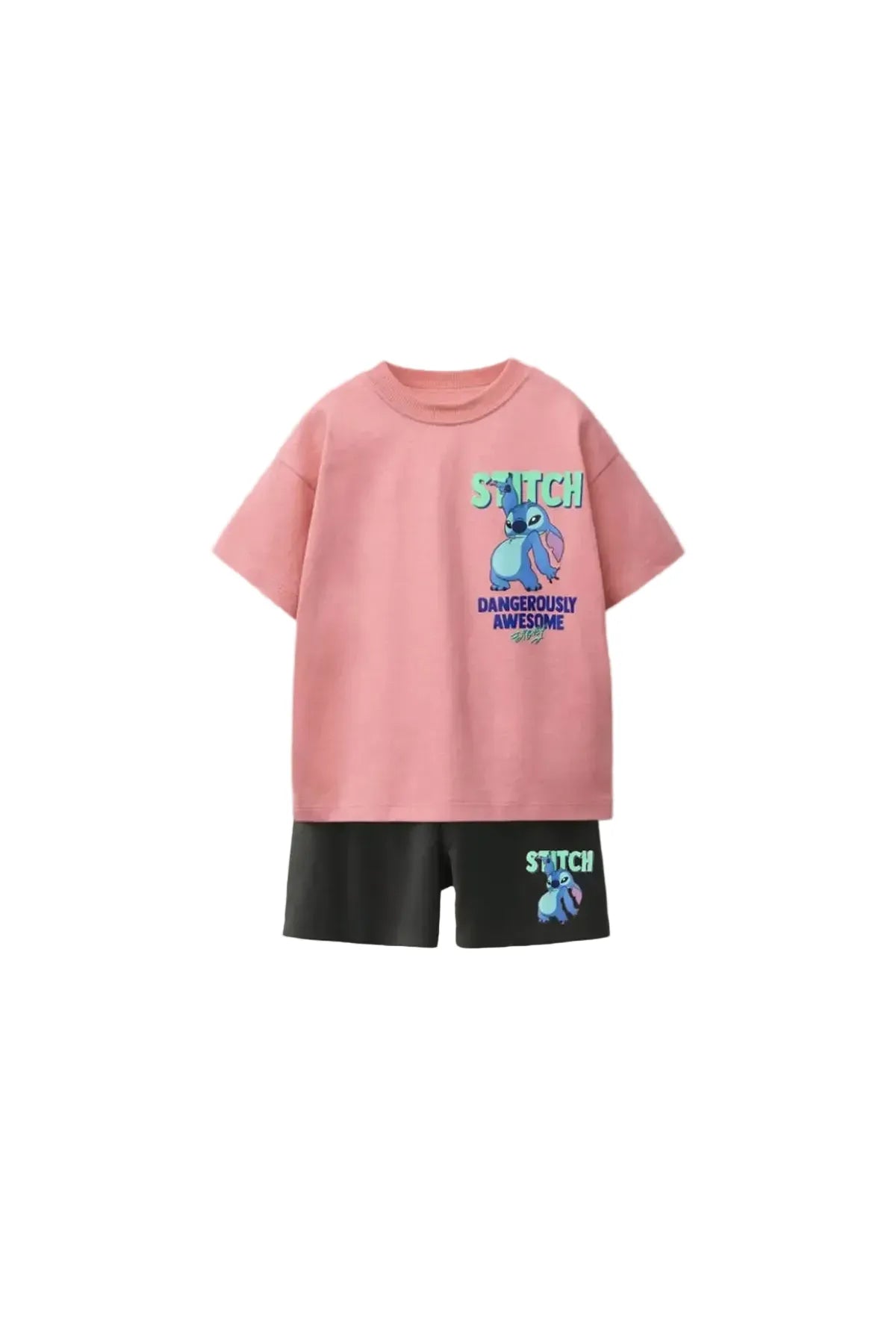 Mini Stitch Cartoon Tee & Shorts Set – Kids