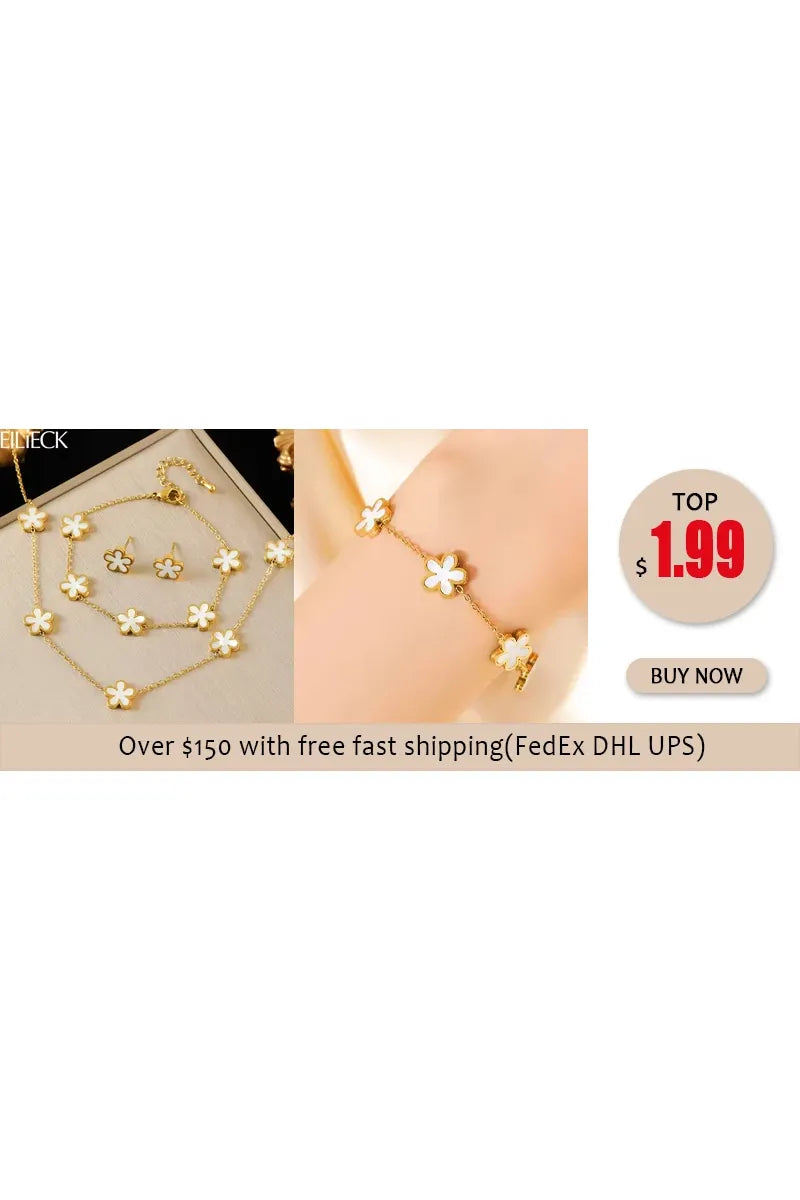 EILIECK 316L Edelstahl Blume Blütenblatt Zirkon Halskette Ohrringe Armband Set Für Frauen Mode Wasserdicht Schmuck Party Geschenk