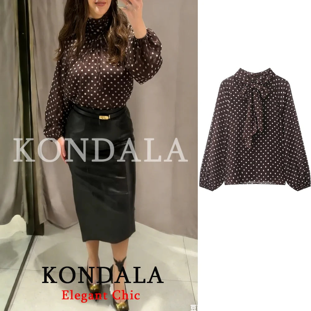 KONDALA Frauen Trendy Polka Dot Bluse Fliege Oansatz Hemd Neue Mode 2026 Frühling Sommer Urlaub Partei Elegante Mujer Bluse
