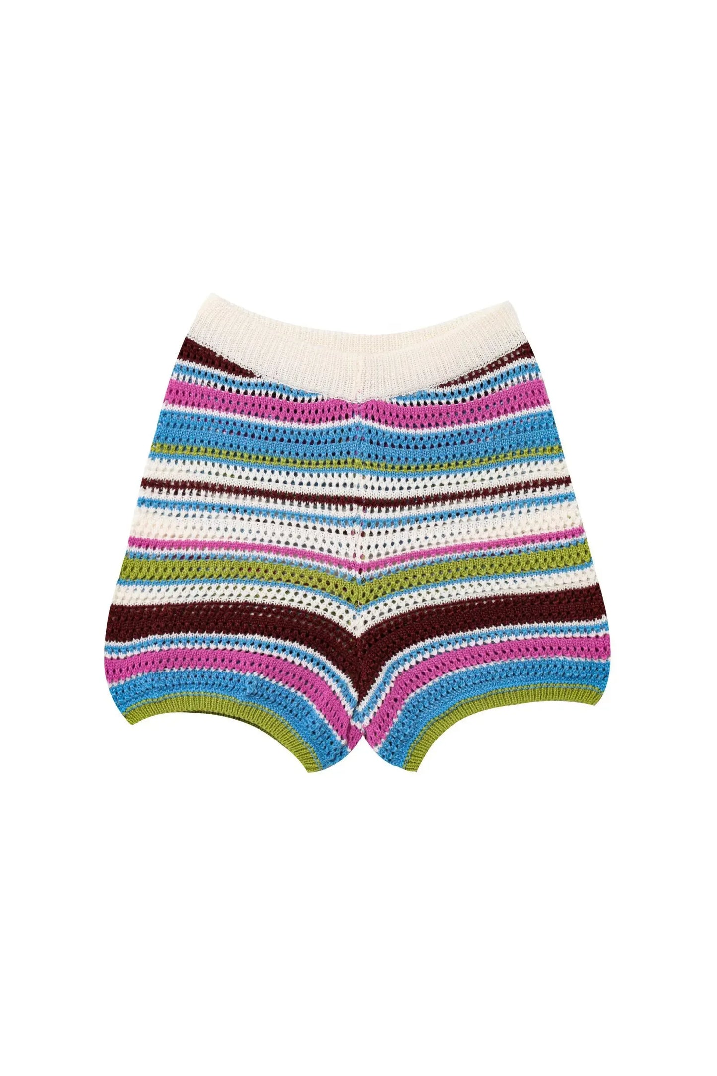 Frauen Patchwork Gestreiften Aushöhlen Häkeln Gestrickte Crop Pullover Shorts Set Kurzarm Polo Kragen Pullover Stricken Shorts Anzug Y2K