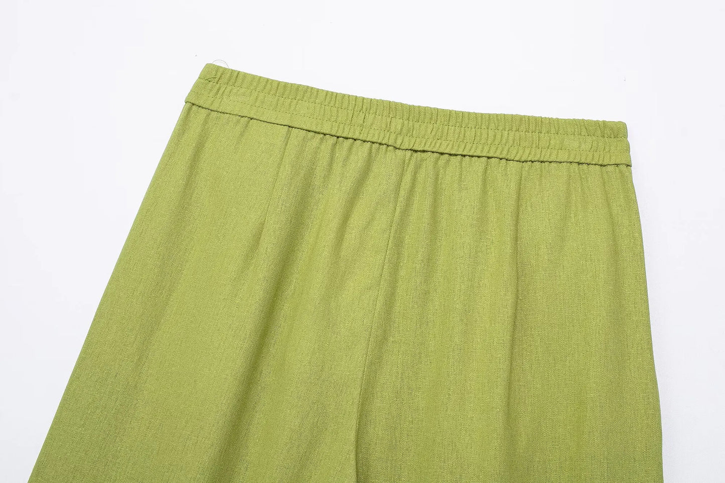 HH 2025 Damen 2-teiliges Set, elastische Taille, Taschenfalten, verziert breite Beinhosen + solides einreihiges Blusenoberteil mit Schlitz am Saum