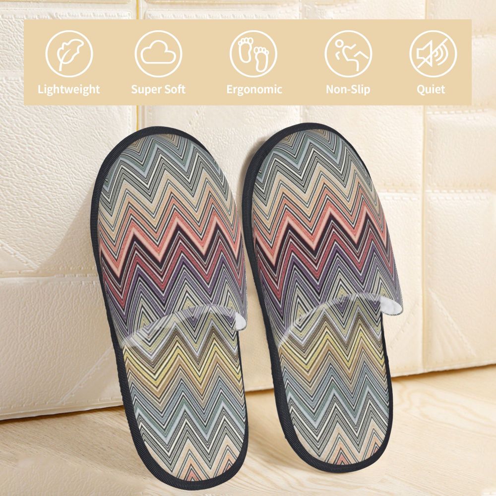 Abstract Geometric Home Zig Zag Guest Slippers for Hotel Women Custom Print Boho Modern Camouflage House Slipper