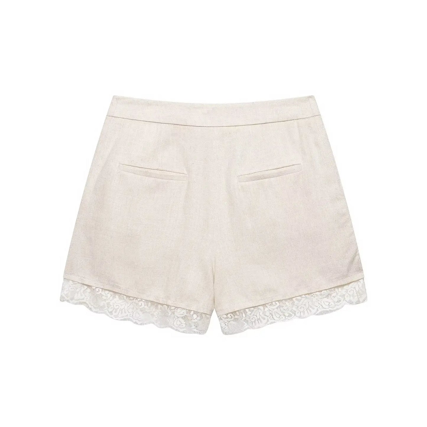BSAY Lace Patchwork Shorts 2pc Suit Women's Summer Short Sleeve Lapel Blazer Front Pleated A-line Wide Leg Pants Chic Set
