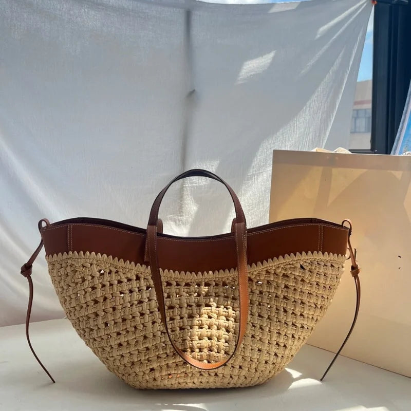 Women Straw 2in1 Woven Bag Fashion Plush Wings Armpit Bag Large Capacity Dumpling Straw Shoulder Bag For Summer Beach Bucket Bag