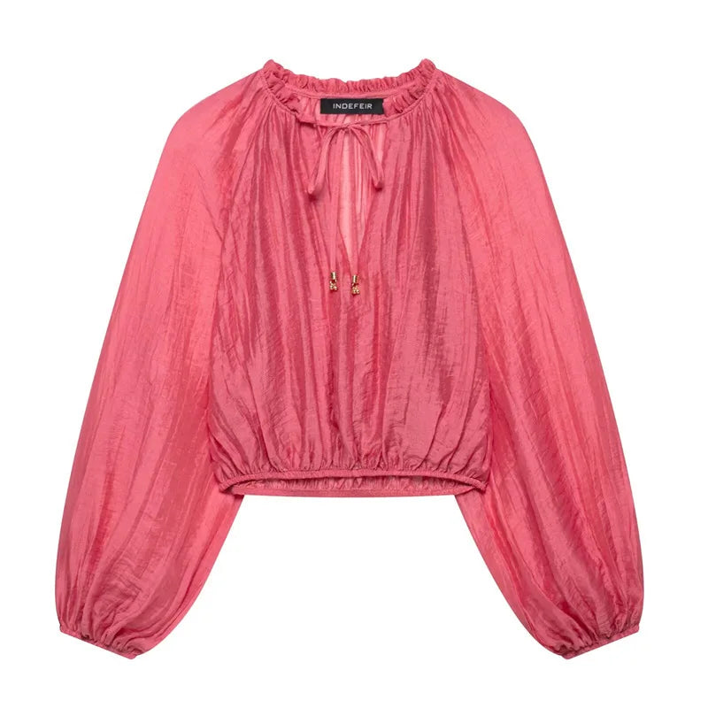 2025 Summer Women Red Folds Shirt Skirts Sets Lace Up Long Sleeves Shirts+High Waist Pleated Skirt Fashion Lady Outfits