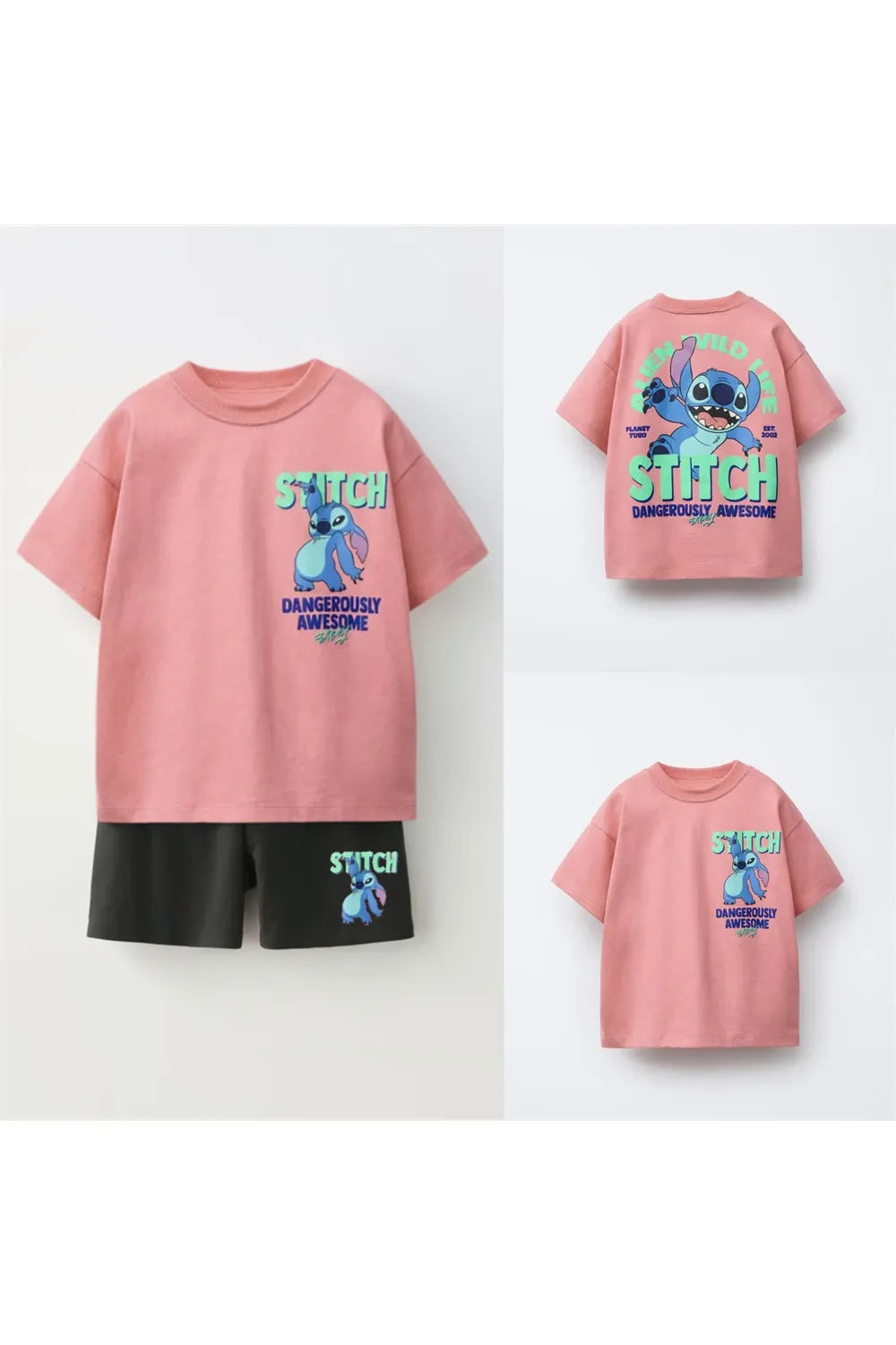 Mini Stitch Cartoon Tee & Shorts Set – Kids