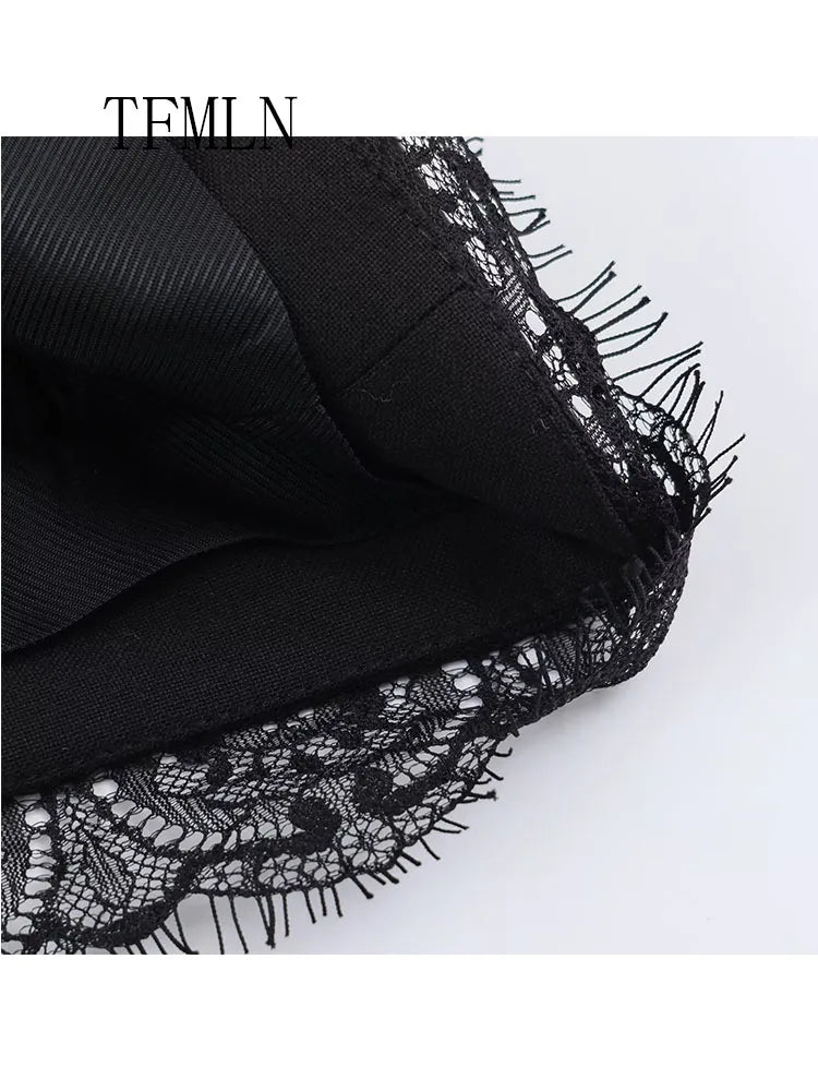 Fashion Women Lace Trim Cropped Blazer Shorts Suits Causal Slim Full Sleeve Coats High-waist Short 2026 New Ladies Solid Outwear