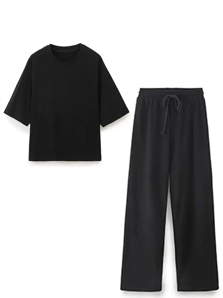 HH Sommer Frauen Casual T-shirt Hose Sets Elegante Rosa O Hals Kurzarm T-Shirt + Kordelzug Lose Hosen Frühling Anzug