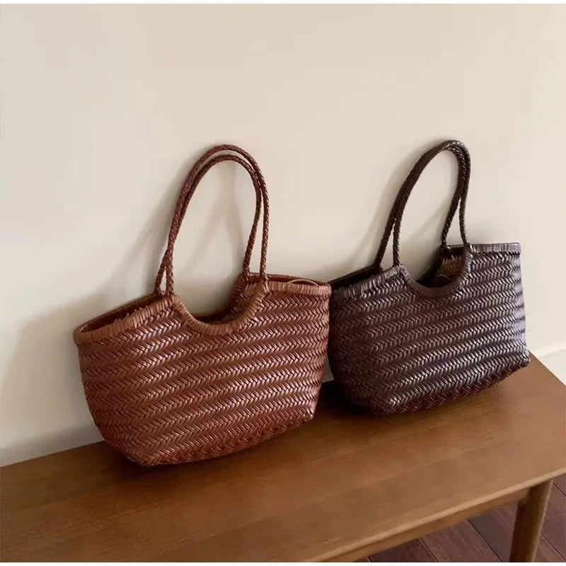 Women Straw 2in1 Woven Bag Fashion Plush Wings Armpit Bag Large Capacity Dumpling Straw Shoulder Bag For Summer Beach Bucket Bag