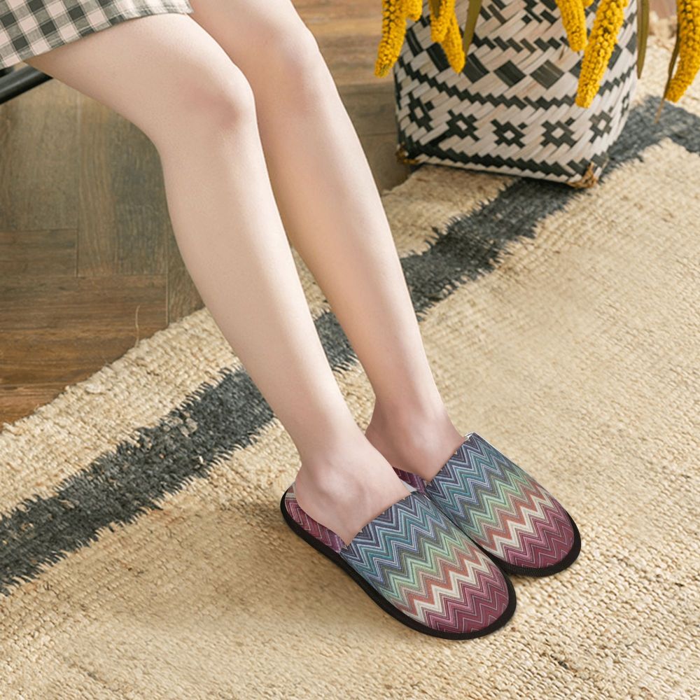 Abstract Geometric Home Zig Zag Guest Slippers for Hotel Women Custom Print Boho Modern Camouflage House Slipper
