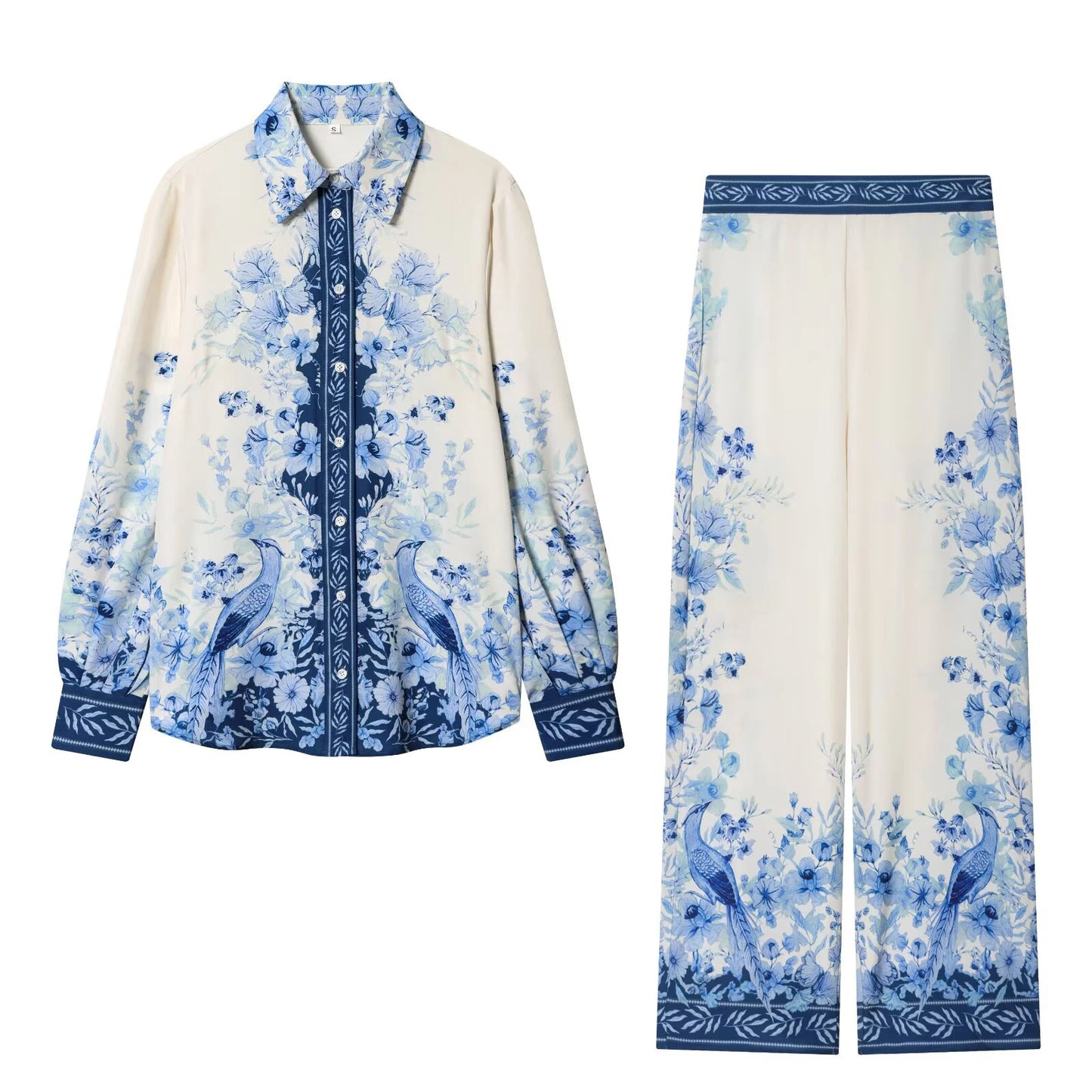 Women's 2026 new spring outfit with European and American style fashionable and simple printed Lyocell shirt and pants set