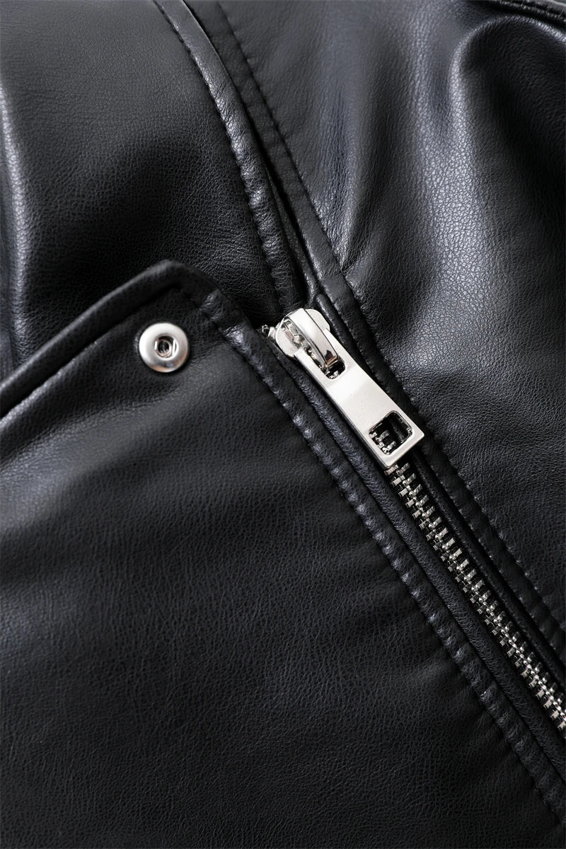 Neue 2025, Damen-Motorrad-Leder, PU-Kunstleder, lockere Jacke, schwarze Jacke