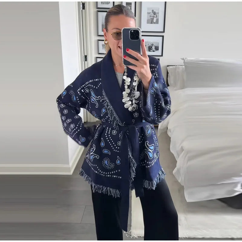 Frauen Gestrickte Getäfelten Pullover drehen-unten Kragen Flare Hülse Reißverschlüsse Mantel Strickjacke Casual Büro Dame Herbst 2025, Pullover