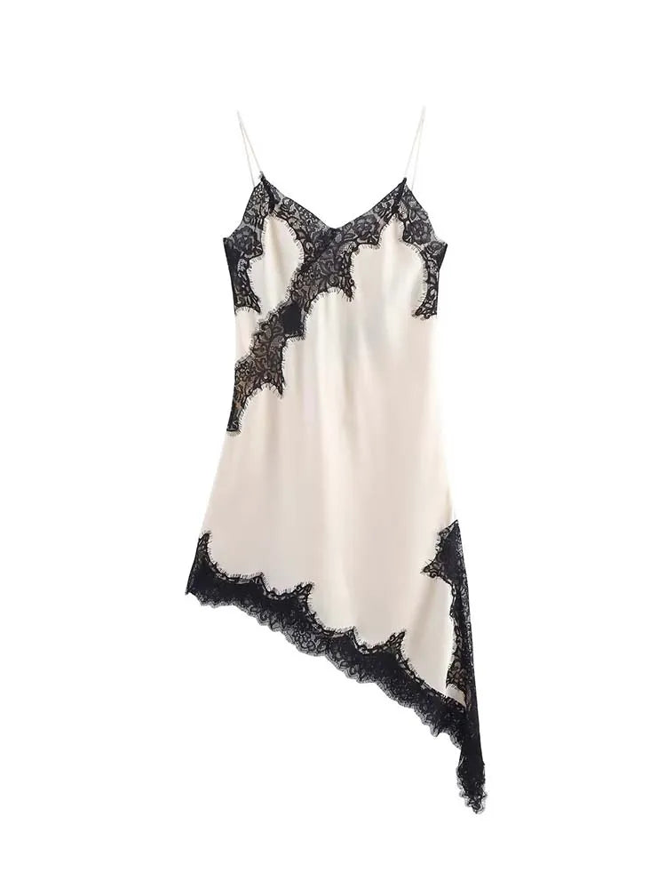 Women Fashion Sexy V-Neck Lace Elegant Halter Dress Asymmetric Hem Dress 2026 Summer New Fashion Holiday Party Beach Dresses