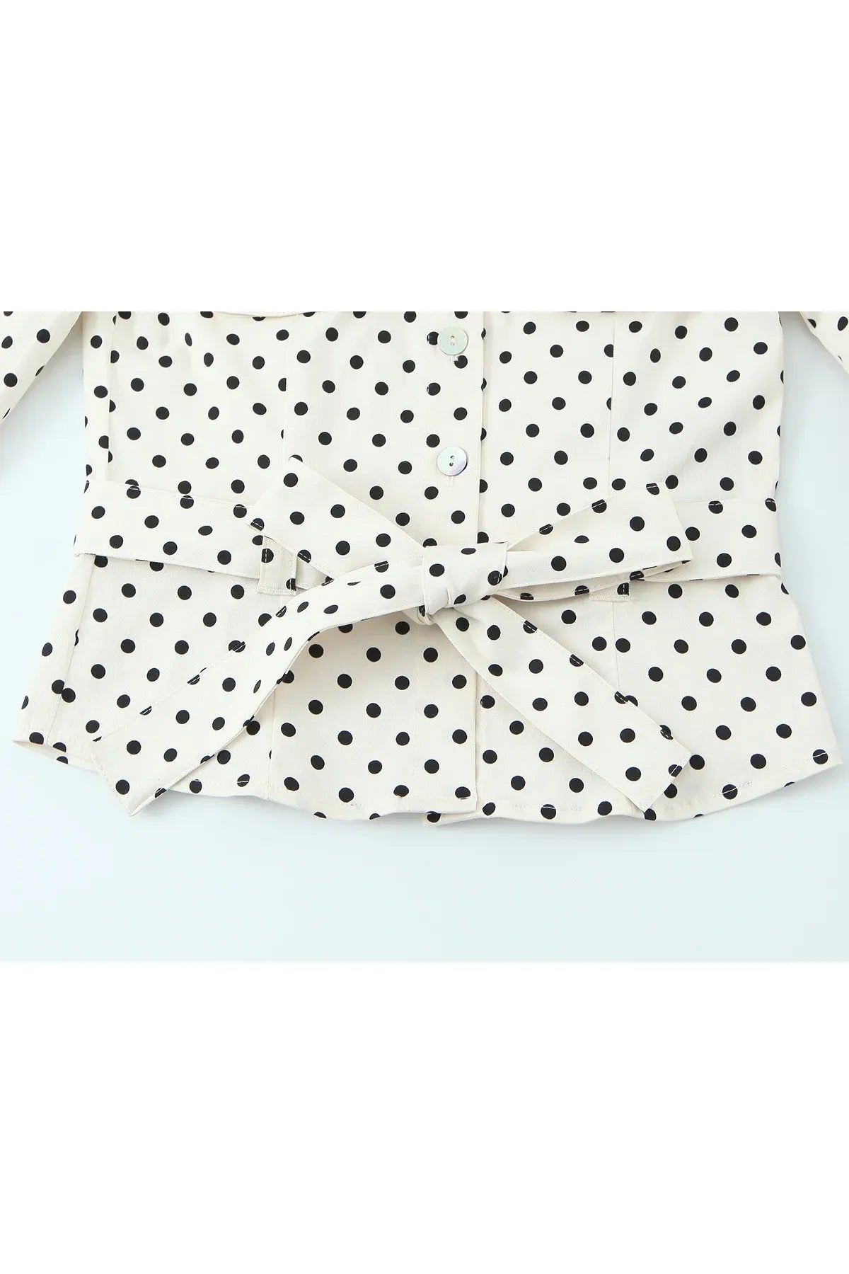 HH Damen Mode Einreihige Jacke mit Taschen und Gürtel-Dekoration im Polka-Dot-Stil + Hochgeschnittene Reißverschluss-Caprihose 2-teiliges Set
