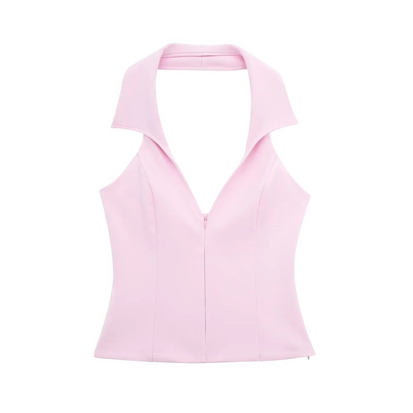 2-teiliges Sommer-Set für Damen, hohe Taille, Gesäßtasche, Miniröcke, Shorts, sexy V-Ausschnitt, ärmellos, rückenfrei, Hosenträger, Reißverschluss
