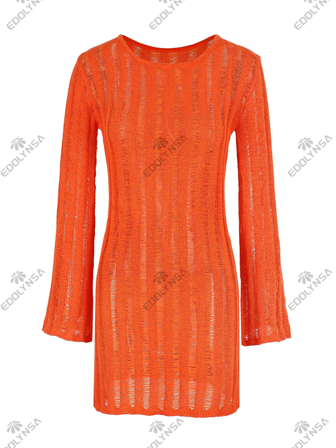 Sexy Hollow Out See-through Round Neck Solid Knit Dress 2026 Summer Women Holiday Vacation Beachwear Swimsuit Mini Dresses K281