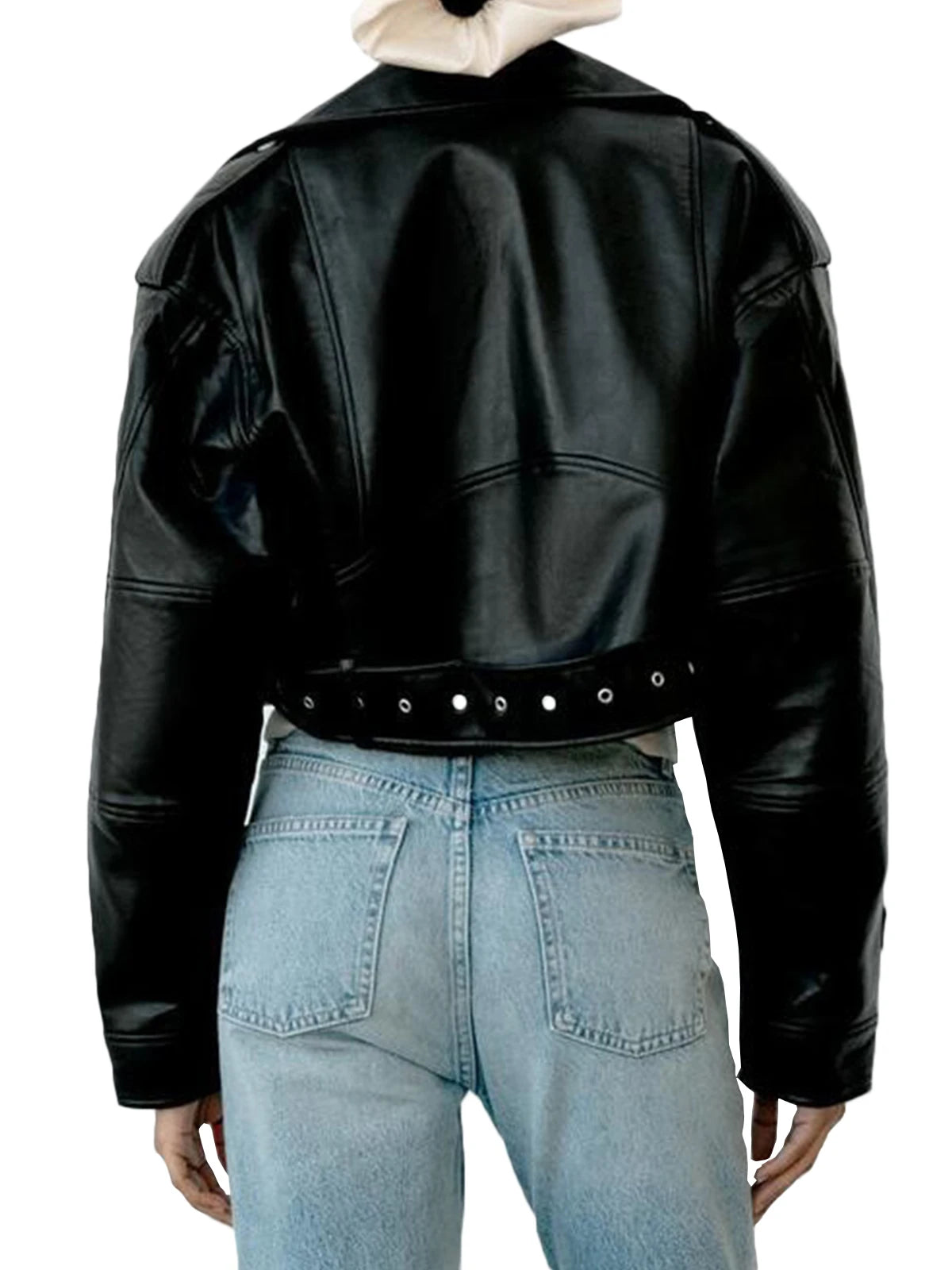 Fitaylor Damen Faux PU Lederjacke Casual Lady Revers Reißverschluss Kurze Lederjacke High Street Motorradmantel