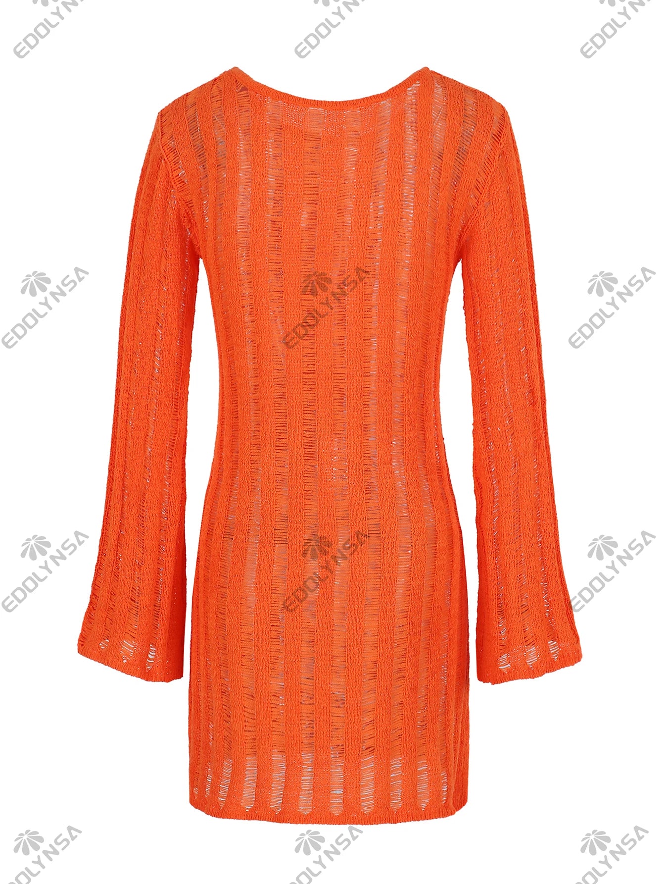 Sexy Hollow Out See-through Round Neck Solid Knit Dress 2026 Summer Women Holiday Vacation Beachwear Swimsuit Mini Dresses K281