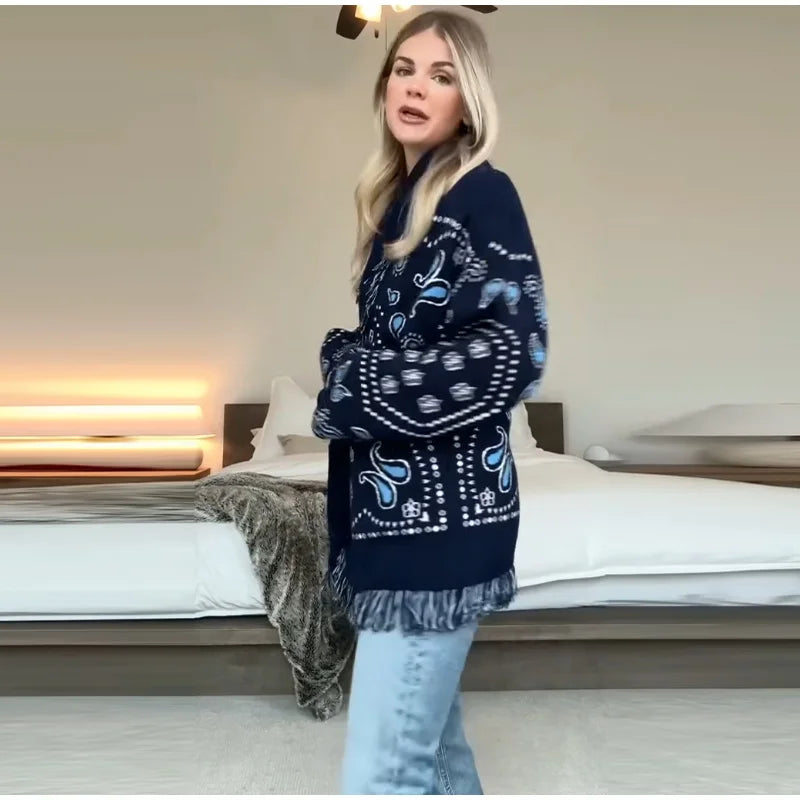 Frauen Gestrickte Getäfelten Pullover drehen-unten Kragen Flare Hülse Reißverschlüsse Mantel Strickjacke Casual Büro Dame Herbst 2025, Pullover