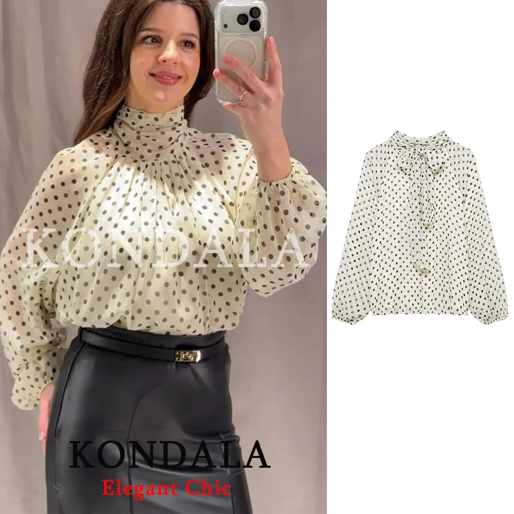 KONDALA Frauen Trendy Polka Dot Bluse Fliege Oansatz Hemd Neue Mode 2026 Frühling Sommer Urlaub Partei Elegante Mujer Bluse