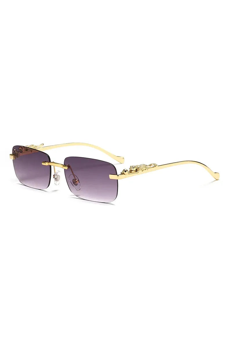 Klassische randlose Sonnenbrille für Herren und Damen, modisch, Leoparden-Dekoration, kleine Sonnenbrille, stilvoll, rahmenlos, zum Fahren, Reisen