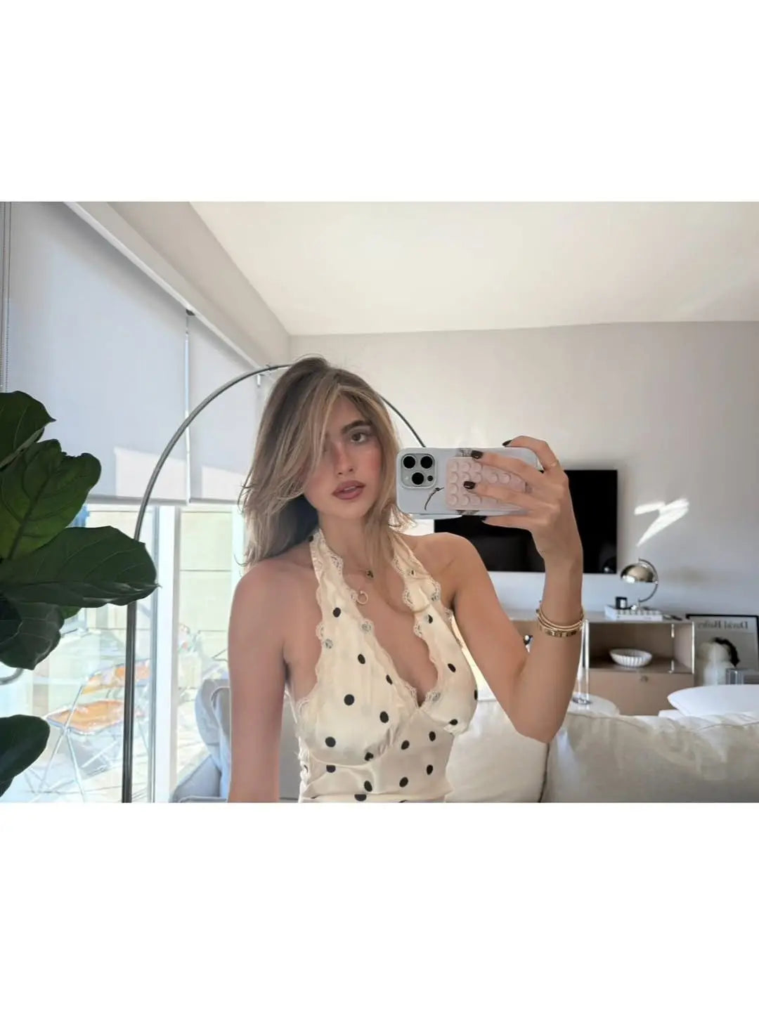 YENKYE Lace Spliced Polka Dot Halter Dress Women Elegant A-line Mini Sexy Backless Dresses Summer Robe 2025