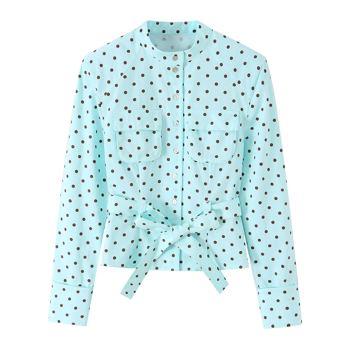 HH 2026 Spring Summer French Polka Dot 2 Piece Set Women Belted Long Sleeve Shirt Shorts Elegant Casual Business Outfit