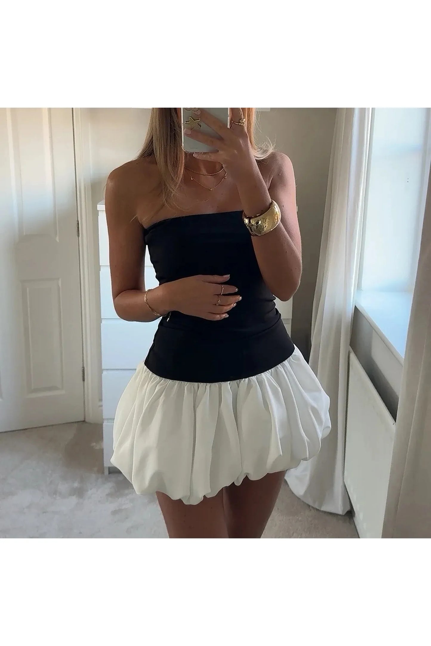 VALERIA - Bubble Mini Dress – Trägerloses Sommer-Cocktailkleid