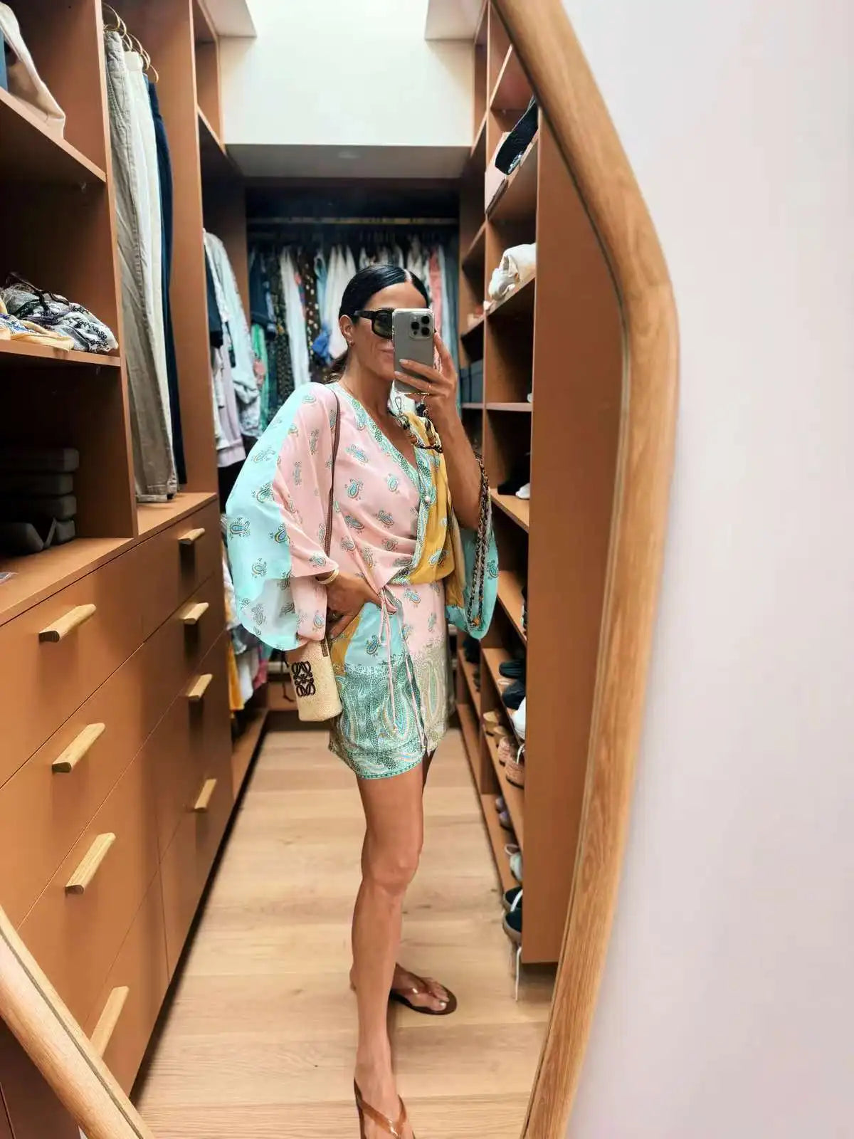 Bohemian Paisley Print Wrap Blouse Women V Neck Kimono Sleeve Self Tie Side Split Tunic Top Summer Beach Cover Up Casual Boho Ho
