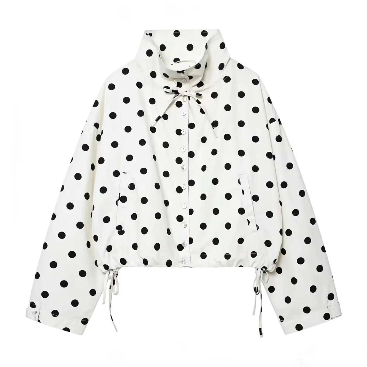 HH Damen Langarm Rosa Gepunktete Jacke Modische Einreihige Hochkragen Kurze Jacke Damen Frühling Lässige High-Street-Jacke