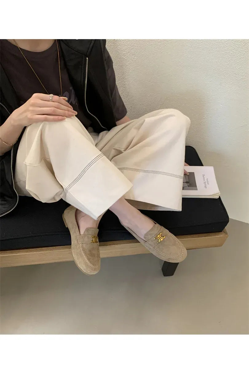 Französische Vintage-Slipper mit flacher Sohle für Damen – Eleganter, neuer Frühlingsstil, Schwarz, Slip-On, weiche Sohle, Bohnenschuhe