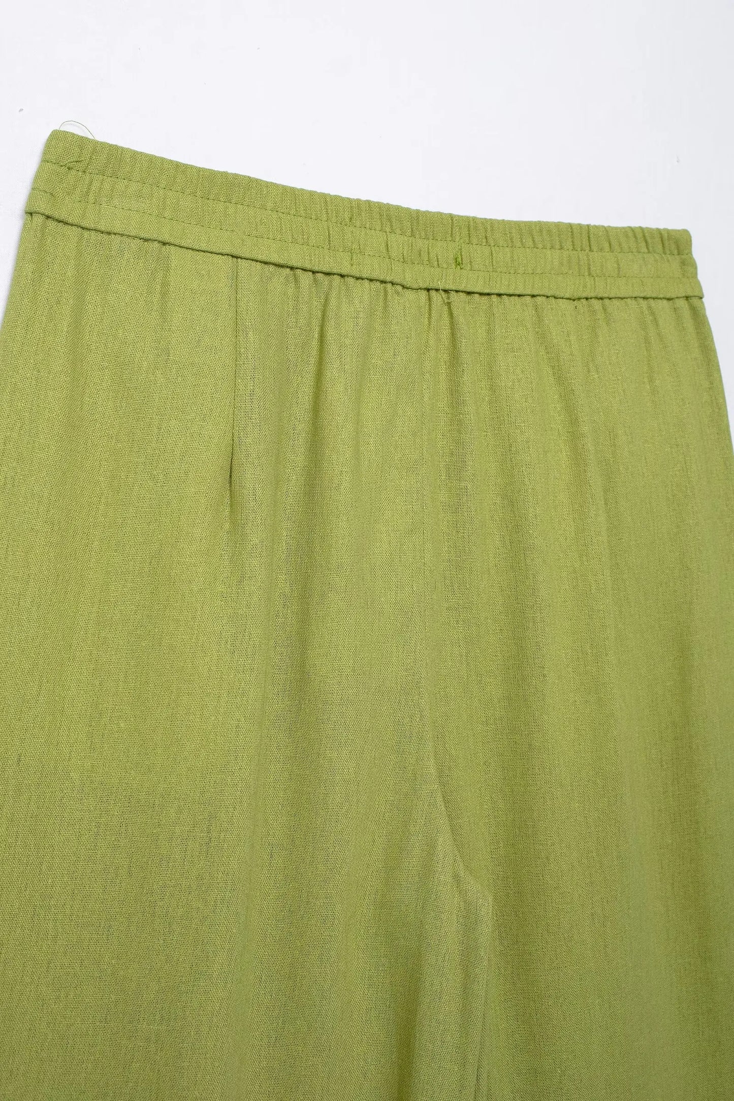 HH 2025 Damen 2-teiliges Set, elastische Taille, Taschenfalten, verziert breite Beinhosen + solides einreihiges Blusenoberteil mit Schlitz am Saum